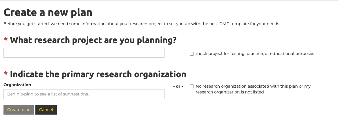 DMP Assistant - Create new plan view